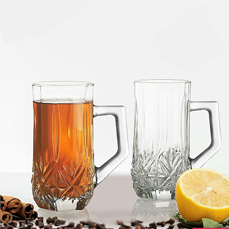 استکان لومینارک مدل برایتون حک شده اصلی دسته دار بسته 6 عددی ساخت امارات مدل گلد فرنس F2565E LUMINARC BRIGHTON