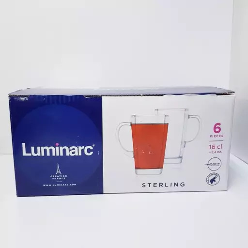 استکان لومینارک مدل استرلینگ اصلی حک شده دسته دار دست 6 عددی ساخت امارات LUMINARC STERLING سری گلد فرنس F2565E