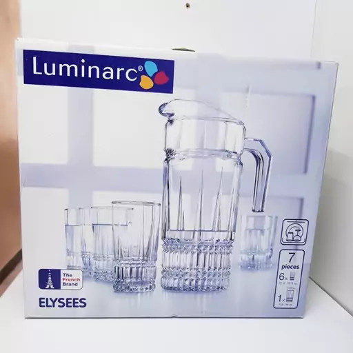 پارچ و لیوان لومینارک مدل الیزه اصلی 7 پارچه ساخت امارات سری گلد فرنس F2565E LUMINARC ELYSEES