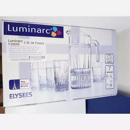 پارچ و لیوان لومینارک مدل الیزه اصلی 7 پارچه ساخت امارات سری گلد فرنس F2565E LUMINARC ELYSEES
