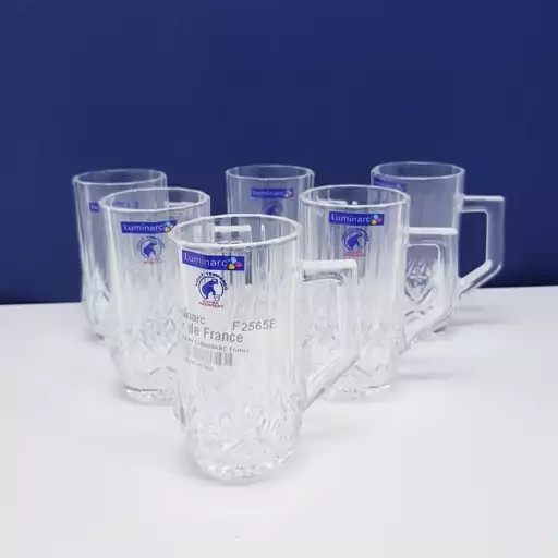 استکان لومینارک مدل برایتون حک شده اصلی دسته دار بسته 6 عددی ساخت امارات مدل گلد فرنس F2565E LUMINARC BRIGHTON