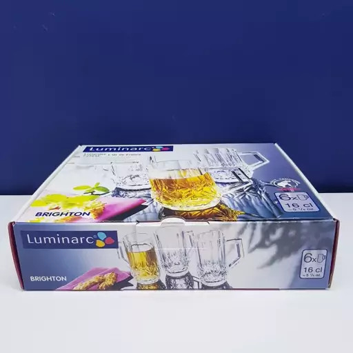 استکان لومینارک مدل برایتون حک شده اصلی دسته دار بسته 6 عددی ساخت امارات مدل گلد فرنس F2565E LUMINARC BRIGHTON
