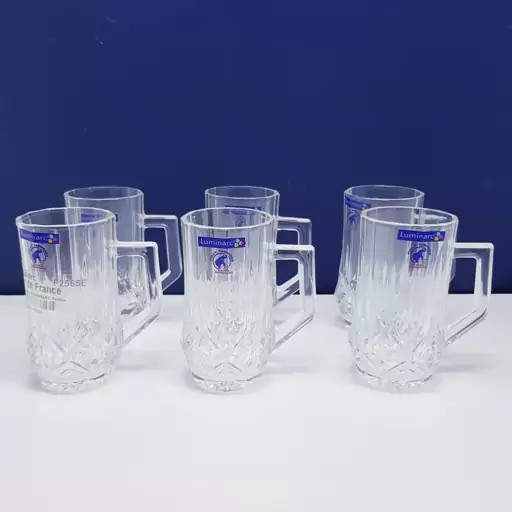 استکان لومینارک مدل برایتون حک شده اصلی دسته دار بسته 6 عددی ساخت امارات مدل گلد فرنس F2565E LUMINARC BRIGHTON