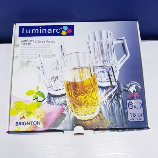 استکان لومینارک مدل برایتون حک شده اصلی دسته دار بسته 6 عددی ساخت امارات مدل گلد فرنس F2565E LUMINARC BRIGHTON