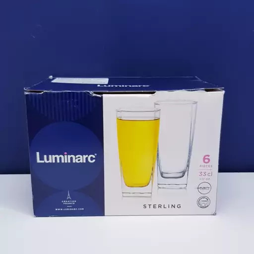 لیوان لومینارک مدل استرلینگ بلند اصلی حک شده ساخت امارات دست 6 عددی سری گلد فرنس F2565E LUMINARC STERLING