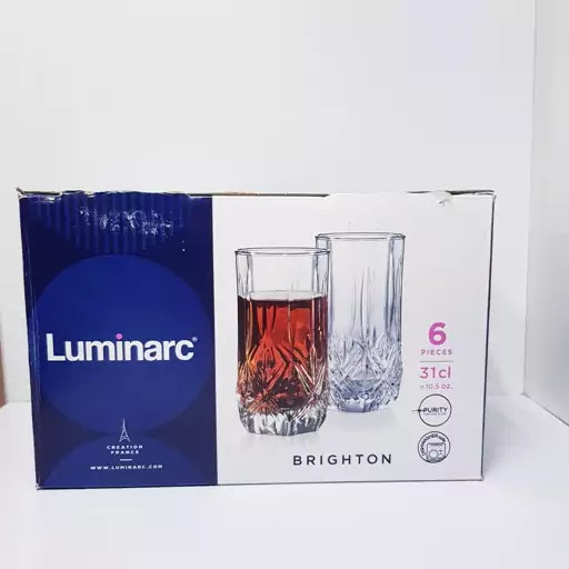 لیوان لومینارک مدل برایتون بلند اصلی ساخت امارات دست 6 عددی سری گلد فرنس F2565 LUMINARC BRIGHTON