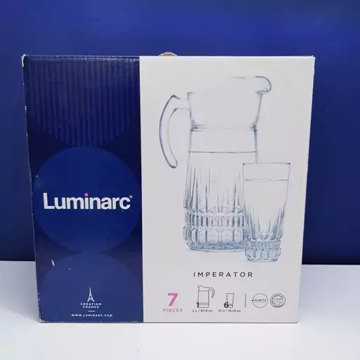 پارچ و لیوان لومینارک اصلی مدل امپراطور اصلی 7 پارچه حک شده ساخت امارات سری گلدفرنس F2565E