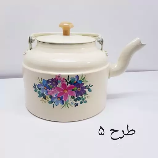 کتری روحی طرح دار 4 لیتری نسوز نگیر درجه 1  قطر 20 سانت طرح اطلسی آبی